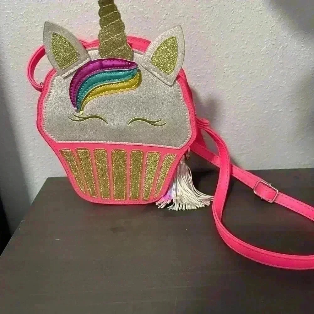 Kids Unicorn Cupcake Purse Bag Crossbody Pink Glitter Sparkle Fun